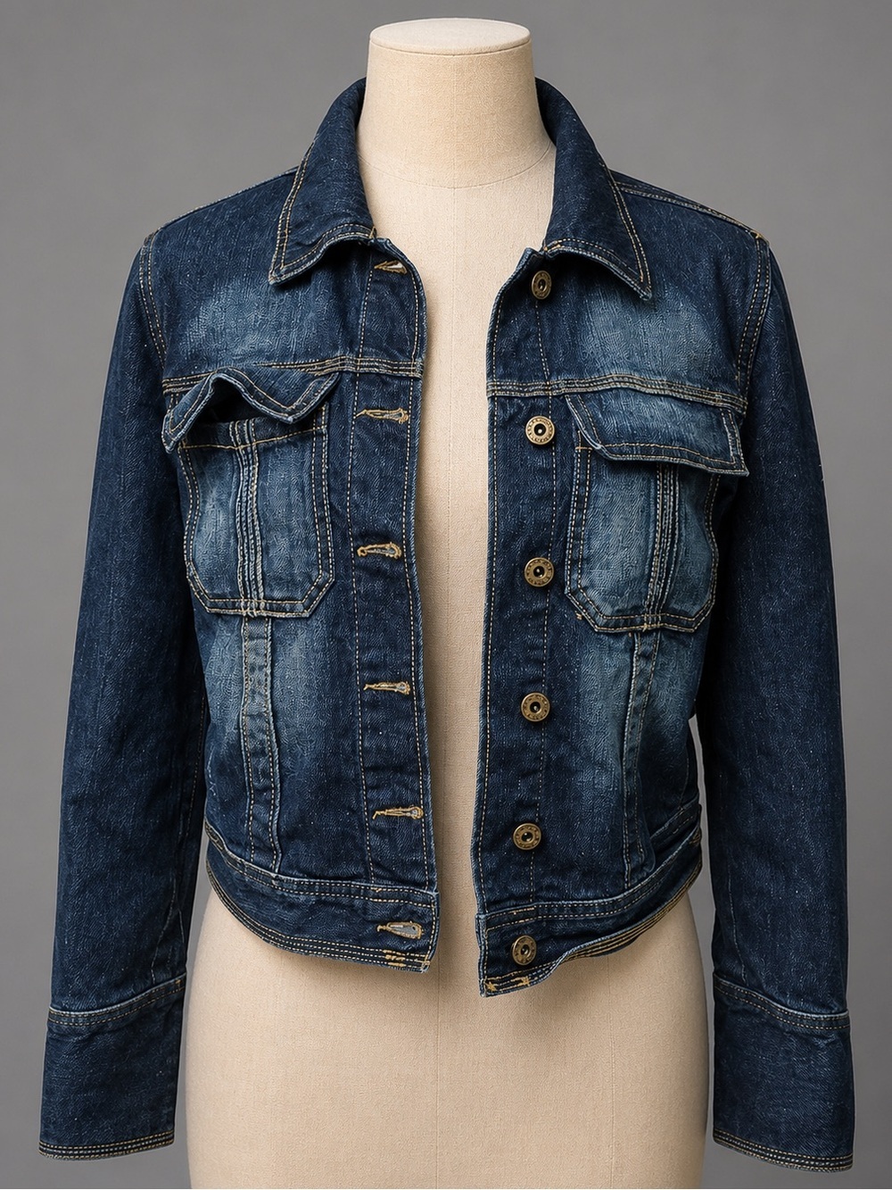 Med / Dark Wash Blue Boho Hippie Festival CHIC Layering Denim Jean Jacke…